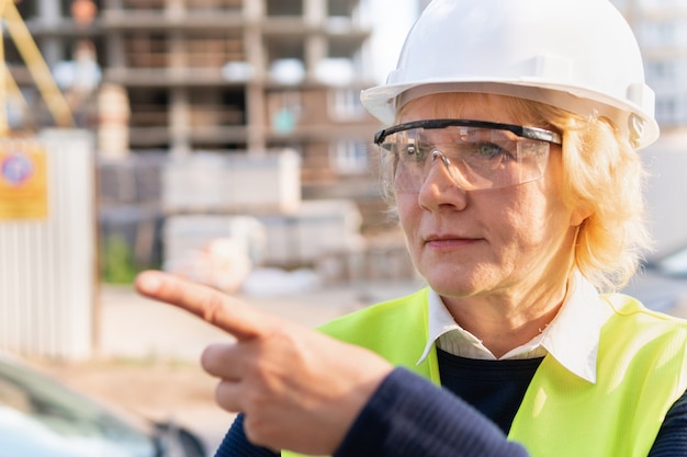 Une ouvrière sur un chantier de construction travaille et contrôle le processus.