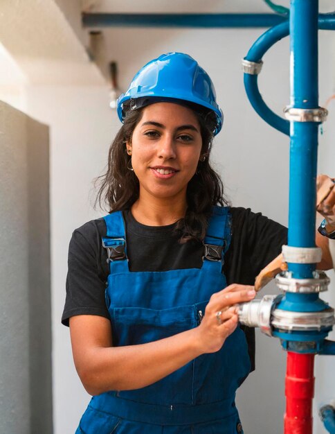 ouvrière de la construction avec un casque