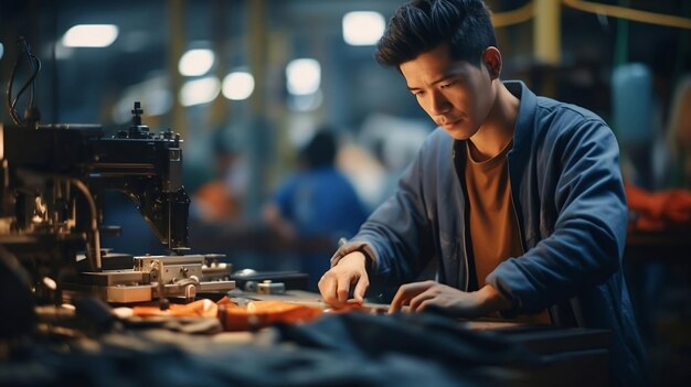 Ouvriers asiatiques travaillant avec diligence dans un atelier d'usine