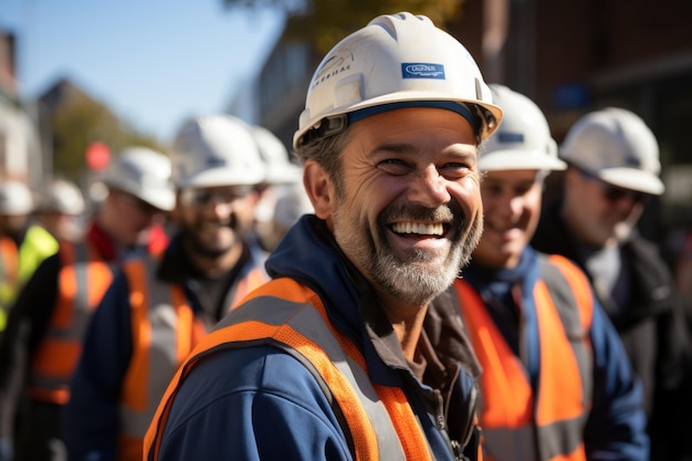 Ouvriers de la construction âgés de 3 545 ans portant des équipements de sécurité Bonne équipe de construction travaillant sur le chantier de construction