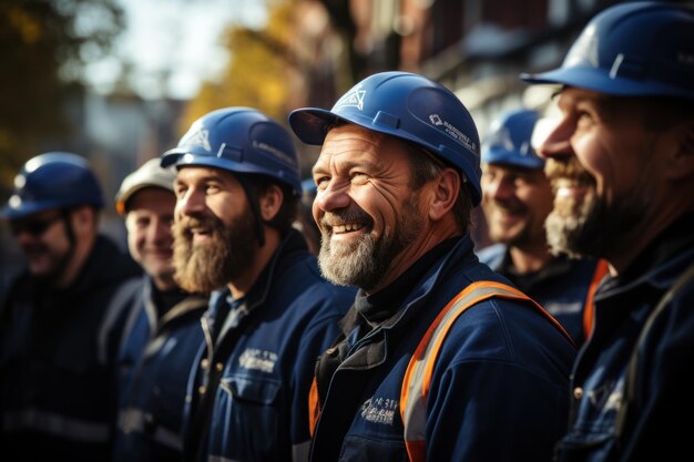 Ouvriers de la construction âgés de 3 545 ans portant des équipements de sécurité Bonne équipe de construction travaillant sur le chantier de construction