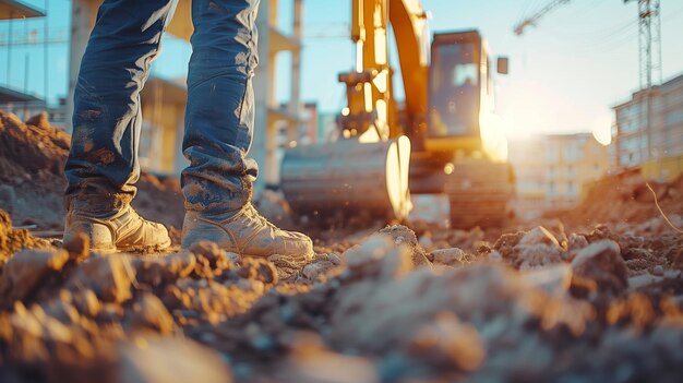 Les ouvriers de la construction parcourent le chantier