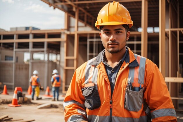 ouvriers du bâtiment au travail sur un chantier de construction animé