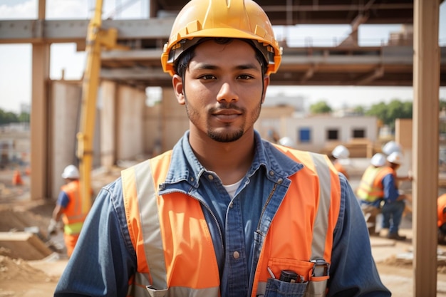 ouvriers du bâtiment au travail sur un chantier de construction animé