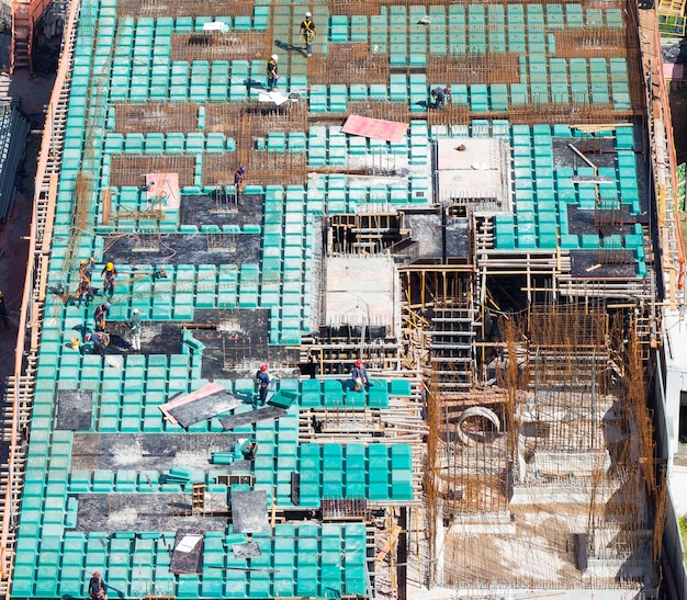 Ouvriers et ingénieurs du bâtiment Vue de dessus