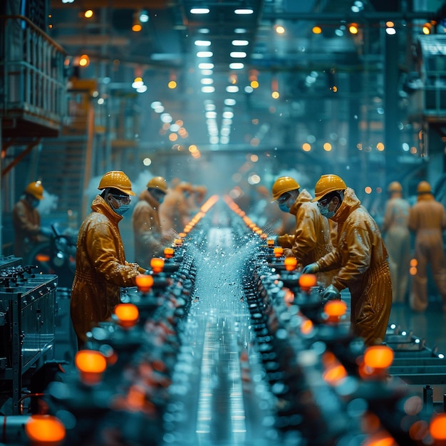 Photo des ouvriers d'usine diligents qui utilisent des machines dans un environnement industriel