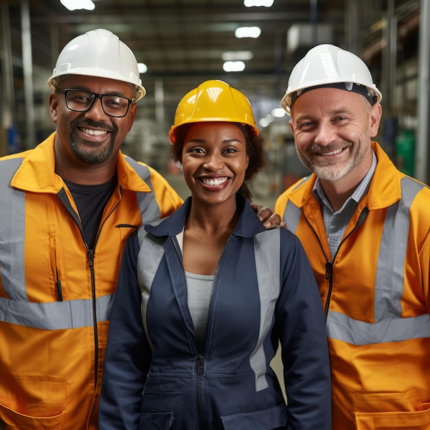 Les ouvriers d'usine travaillent joyeusement ensemble. AI générative