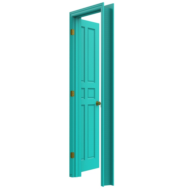Photo ouvrir la porte isolée bleu clair fermée le rendu d'illustration 3d
