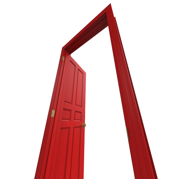 Photo ouvrir la porte rouge isolée fermée le rendu d'illustration 3d