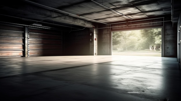 Ouvrir un spacieux garage vide photoréaliste généré par Al