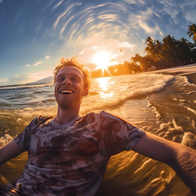 Owen profite du soleil et des vagues sur une plage de l'Est