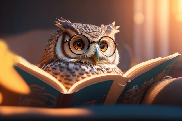 Owl lisant un livre concept éducatif ai génératif