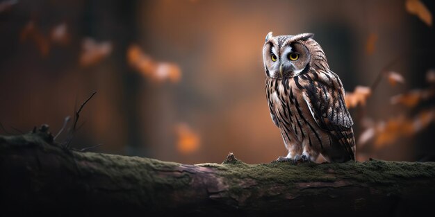 Owl oiseau assis sur un arbre de banch Wil vie nature extérieure forêt arrière-plan scène de paysage