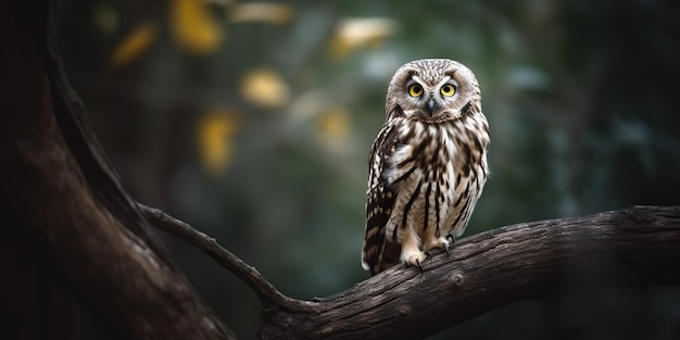 Owl oiseau assis sur un arbre de banch Wil vie nature extérieure forêt arrière-plan scène de paysage