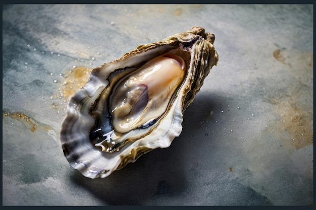 Photo oystères fraîches avec des perles sur une surface glacée