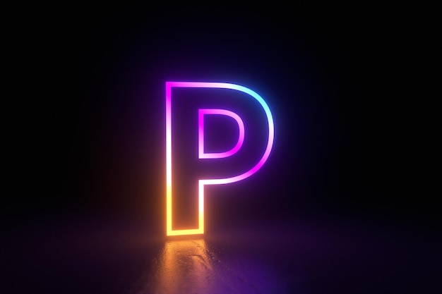 p lettre caractère néon isolé réflexion illustration rendu 3d. Illustration 3D