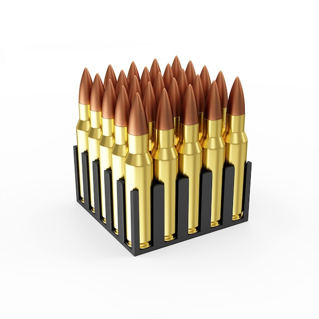 Pack de munitions de balles de fusil sur blanc