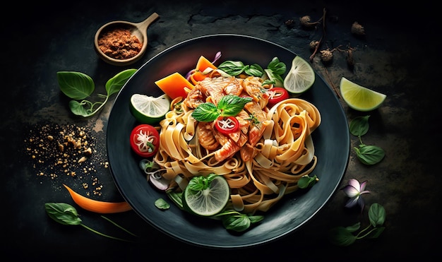 Pad Thai sur fond sombre