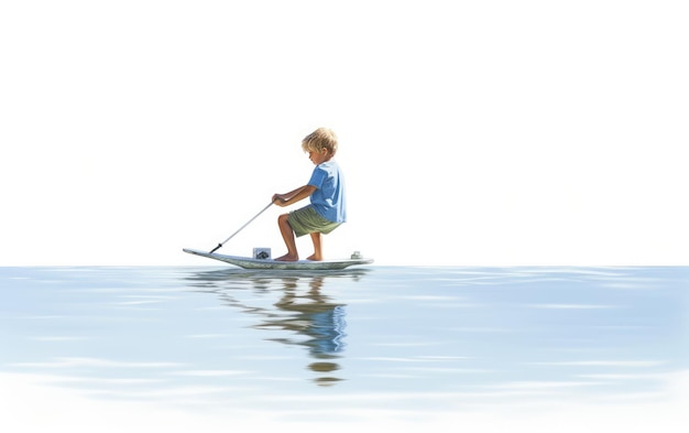 Paddleboarding amusant pour les enfants sur un fond blanc