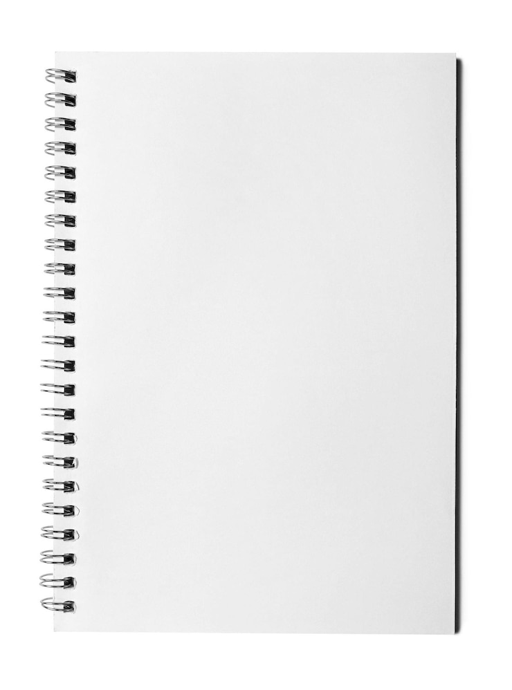 Photo page blanche de cahier sur fond blanc