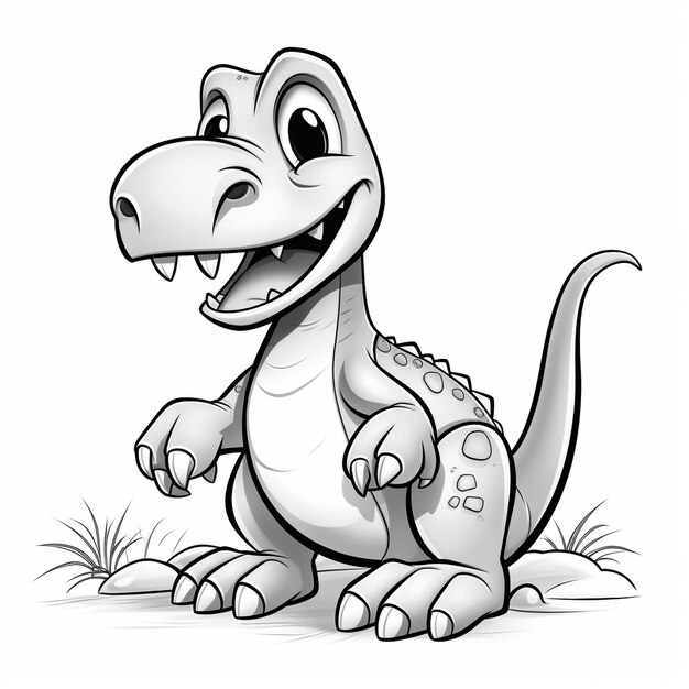 Photo page de coloration en noir et blanc dinosaure sur son côté style dessin animé lignes épaisses quelques détails