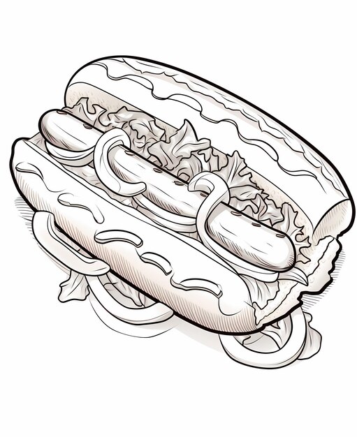 page de coloration pour enfants hotdog nourriture style kawaii très faible détail imprimable