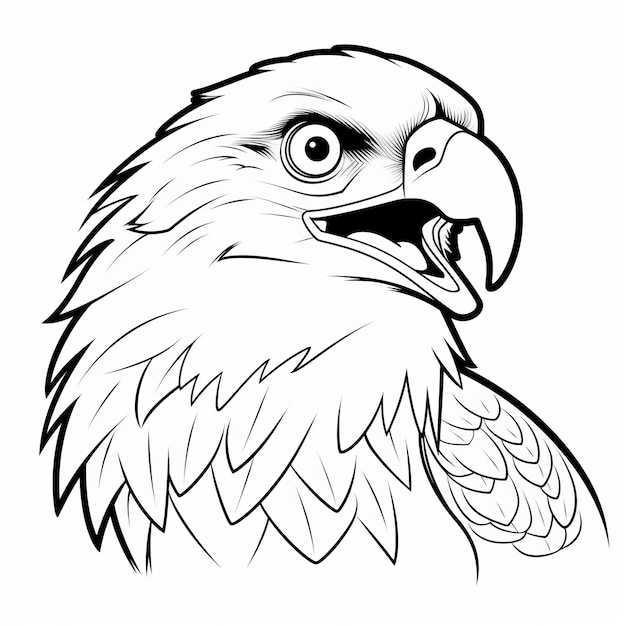 Page de coloriage aigle réaliste avec portrait d'animal patriotique à bec ouvert