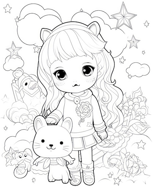 Page de coloriage d'anime Kawaii pour les enfants