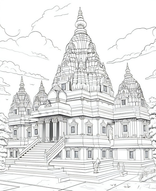 Page de coloriage de l'art de la ligne du temple