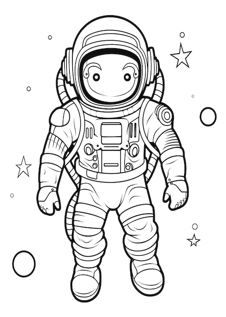 Page de coloriage d'astronaute pour enfants Cute Astronaute Line Art page de coloriage Astronaute Outline Illustration pour enfants Page de coloriages pour enfants Page à colorier Astronaute Livre à colorier AI Génératif