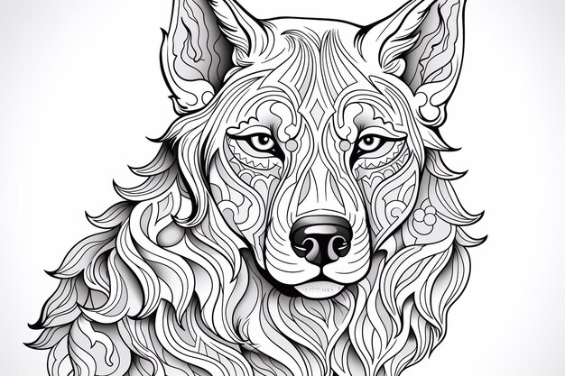 Page de coloriage de chien loup personnage de chien pour le livre de coloriage antistress