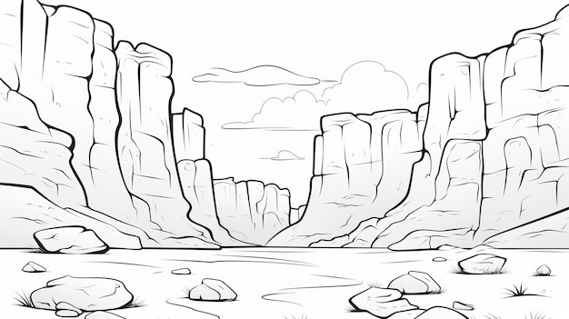 Page de coloriage du canyon de la chaîne de montagnes