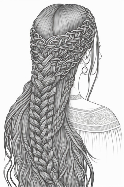 Photo page de coloriage femmes belles femmes avec des cheveux longs coupe de cheveux de conte de fées