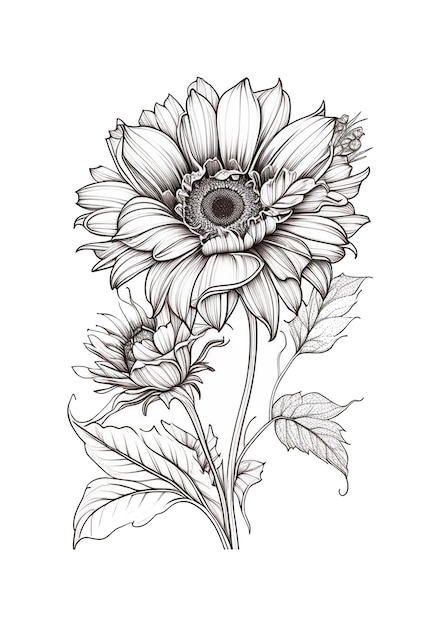 Page de coloriage de fleur simple design plat dessiné à la main