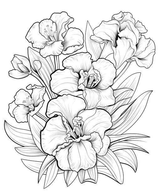 Page de coloriage florale inspirante pour la pleine conscience et la motivation Tulipes Fleurs de stock