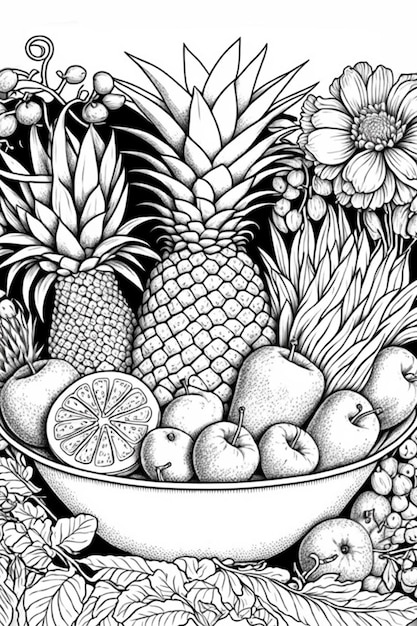 page de coloriage de fruits vierges noir et blanc pour livre de coloriage