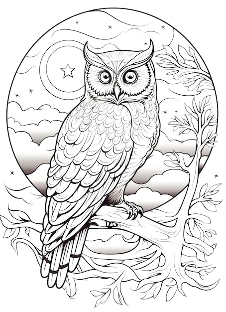 Photo page de coloriage de hibou pour adultes hibou complet avec des griffonnages pour la relaxation et le soulagement du stress