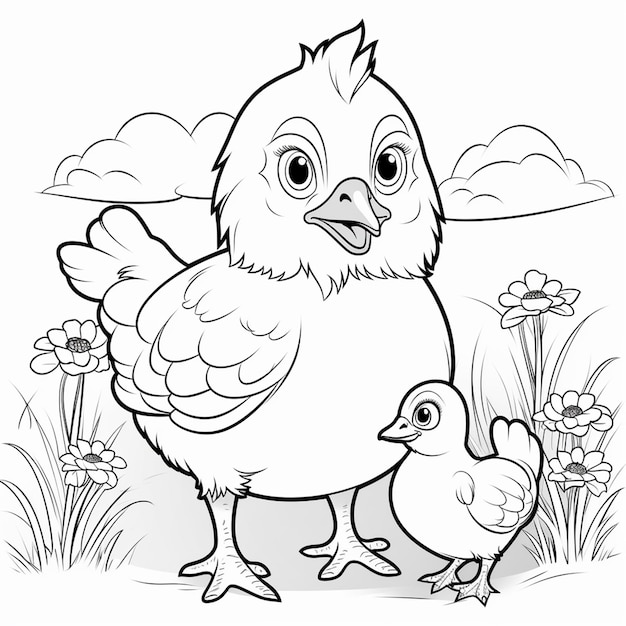 Photo page de coloriage de livre de poule mignonne pour enfants