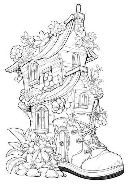 Page de coloriage de la maison magique des fées