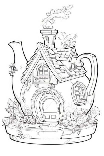 Page de coloriage de la maison magique des fées