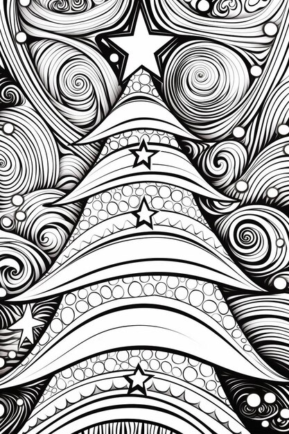 Photo page de coloriage pour adultes ligne noire conception et arrière-plan moderne de l'arbre de noël