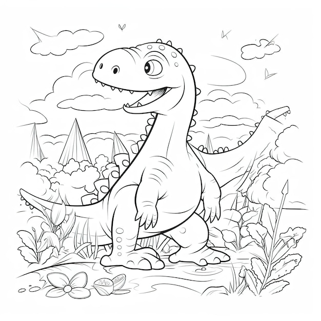 Page de coloriage pour enfants d'un dinosaure qui est vierge et téléchargeable pour qu'ils la complètent
