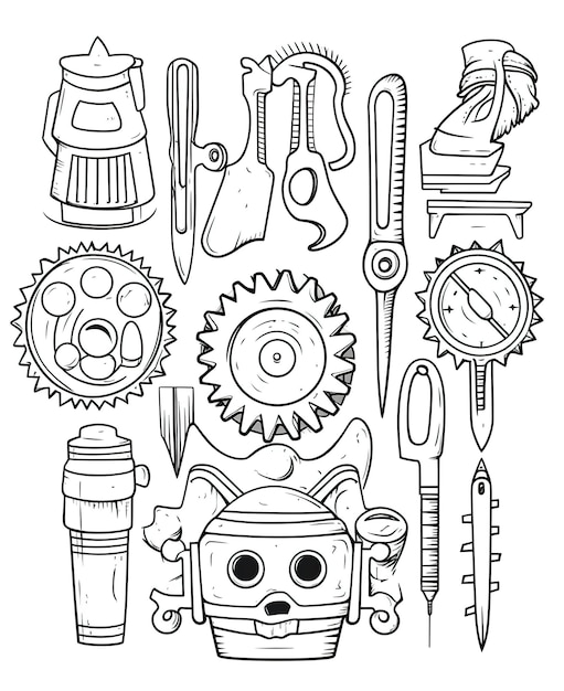 Page de coloriage pour enfants ensemble d'outils faits maison