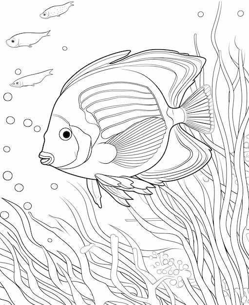 page de coloriage pour enfants poisson ange dans le style de dessin animé de l'océan