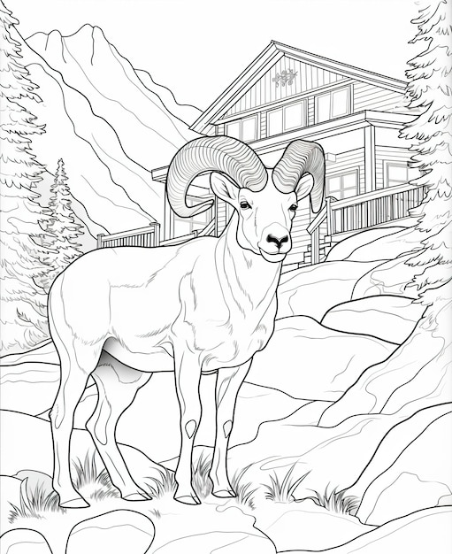 Page de coloriage pour les enfants village de vacances de mouflons d'Amérique