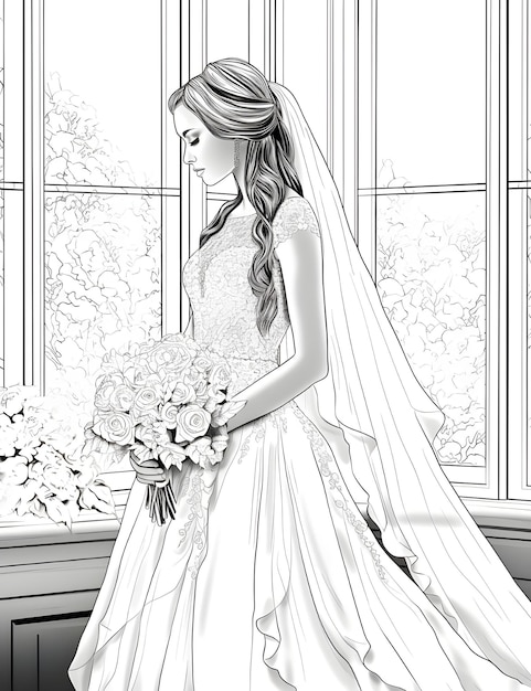 Photo page de coloriage de robe de mariée pour adultes