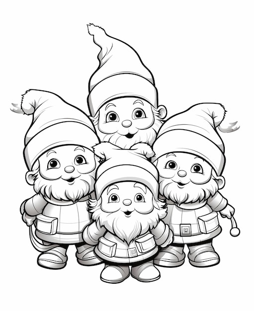 Page de coloriage simple contour noir et blanc de Santas Little Helpers pour les tout-petits