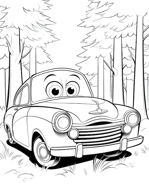 Page de coloriage de voitures de dessins animés de haute qualité pour les enfants à peindre