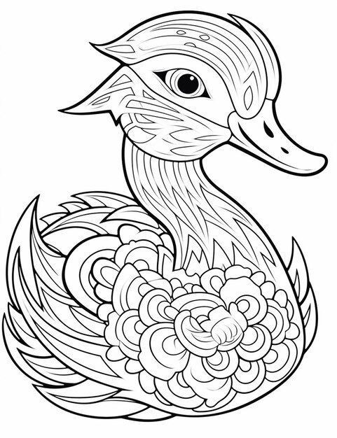 Photo une page à colorier d'un canard avec une fleur sur sa tête générative ai