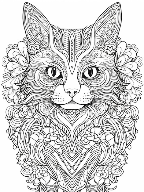 Photo une page à colorier avec un chat avec un motif floral sur elle générative ai